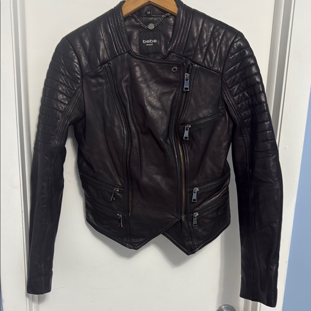 Bebe Black Quilted Leather Moto Jacket